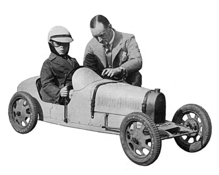 Framed Print : Sir Malcolm Campbell & Donald Campbell in toy motor car Framed Print : Sir Malcolm Campbell & Donald Campbell in toy motor car