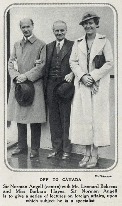 Framed Print : Sir Norman Angell and Leonard Behrens with Miss Barbara Hayes on board ship en route to