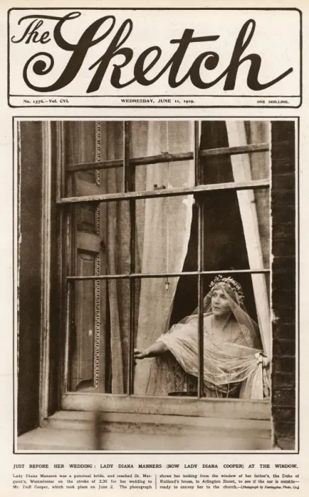 Framed Print : Sketch front cover - Lady Diana Manners on her wedding day