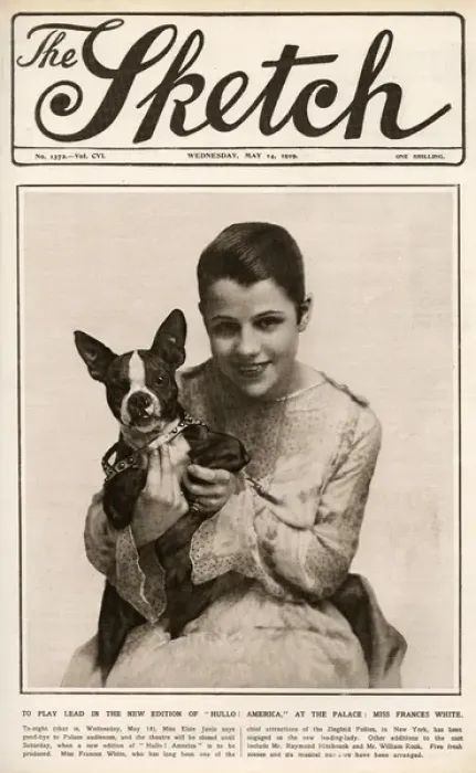 Framed Print : Sketch front cover - Miss Frances White and her dog Framed Print : Sketch front cover - Miss Frances White and her dog