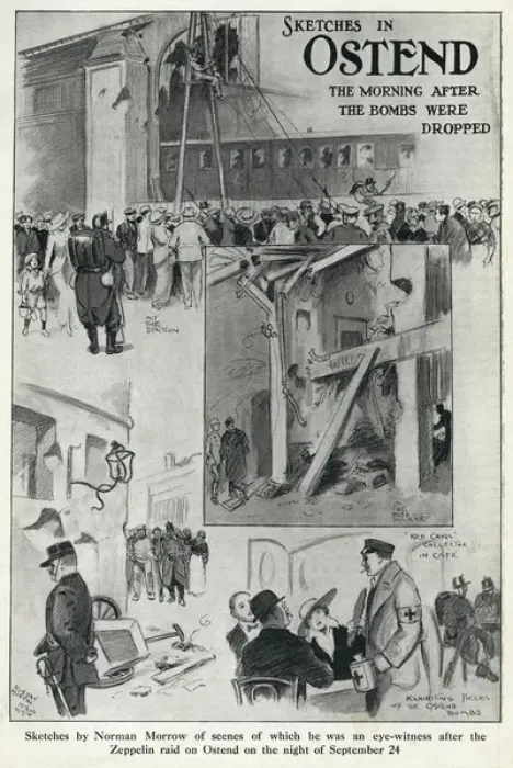 Framed Print : Sketches in Ostend, Belgium, after WW1 bombing Framed Print : Sketches in Ostend, Belgium, after WW1 bombing