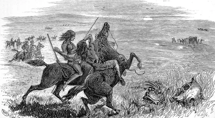 Framed Print : Skirmish between native American Indian braves and white Ame Framed Print : Skirmish between native American Indian braves and white Ame