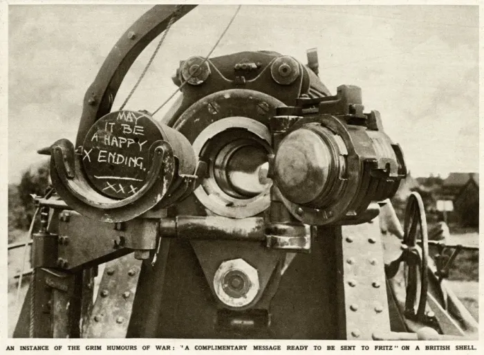 Framed Print : Slogan painted on a British artillery shell Framed Print : Slogan painted on a British artillery shell