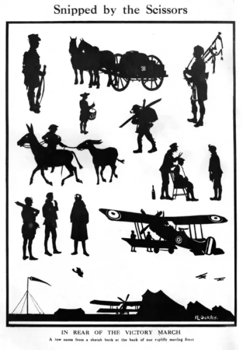 Framed Print : Snipped by the Scissors, WW1 silhouettes by H. L. Oakley Framed Print : Snipped by the Scissors, WW1 silhouettes by H. L. Oakley