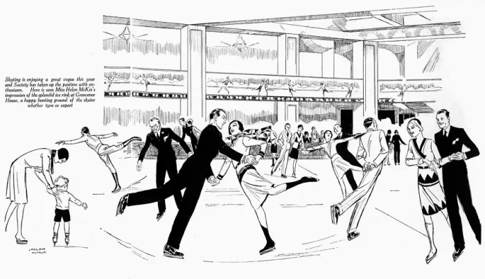 Framed Print : Society at Grosvenor House ice rink, 1929