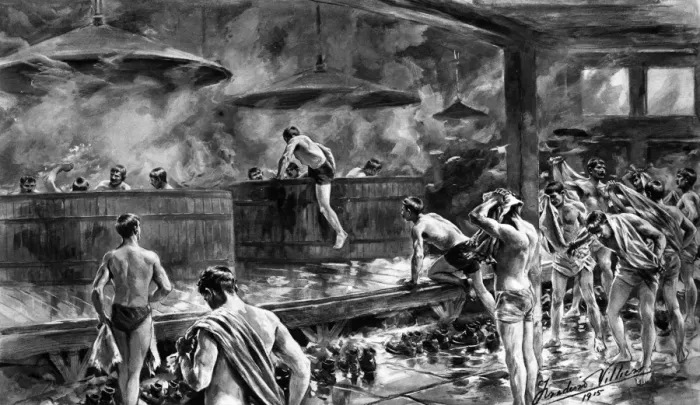 Framed Print : Soldiers bathing in a brewery during World War I Framed Print : Soldiers bathing in a brewery during World War I