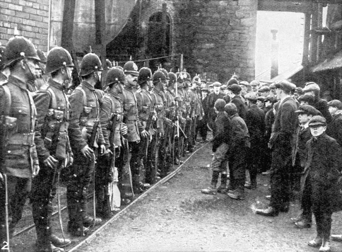 Framed Print : Soldiers at Brynkinalt Colliery, 1912 Framed Print : Soldiers at Brynkinalt Colliery, 1912
