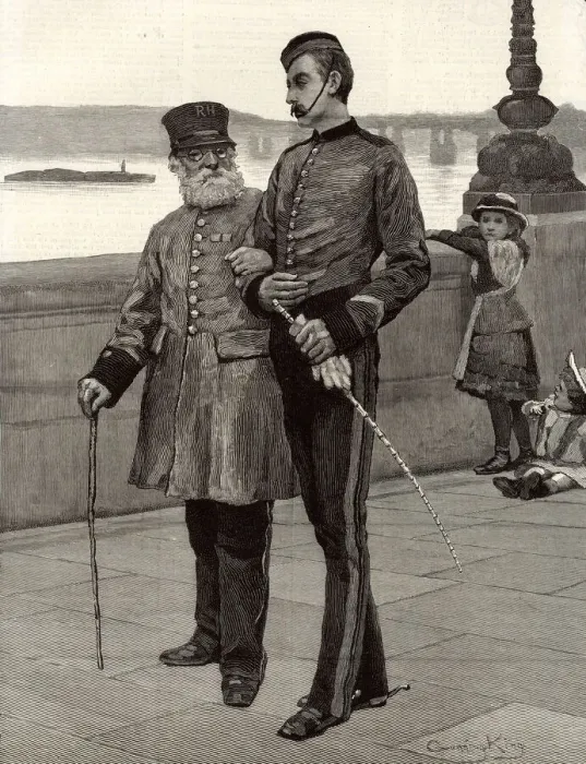 Framed Print : Two soldiers on the Chelsea Embankment 1882 Framed Print : Two soldiers on the Chelsea Embankment 1882