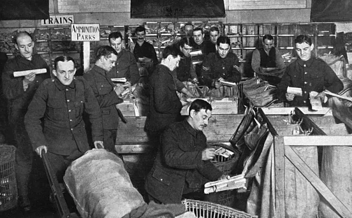 Framed Print : Soldiers sorting military post, WW1 Framed Print : Soldiers sorting military post, WW1