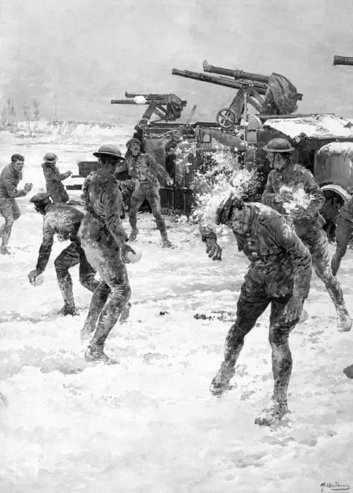 Framed Print : Soldiers throwing snowballs, WW1 Framed Print : Soldiers throwing snowballs, WW1