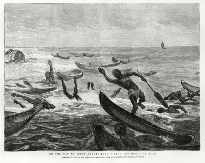 Framed Print : Somali Boys diving for money at Aden Framed Print : Somali Boys diving for money at Aden
