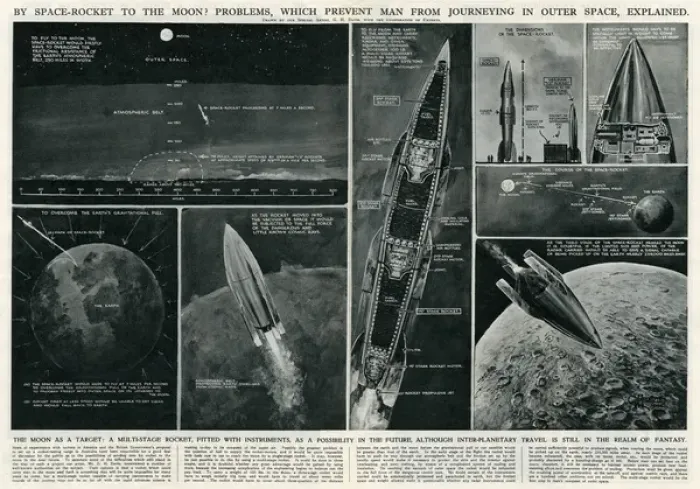 Framed Print : Space rocket to the Moon 1946