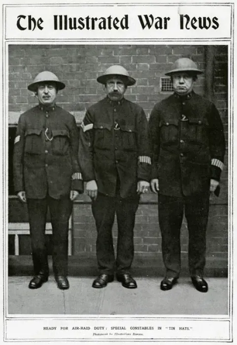 Framed Print : Special Constables in tin hats, Illustrated War News, WW1 Framed Print : Special Constables in tin hats, Illustrated War News, WW1