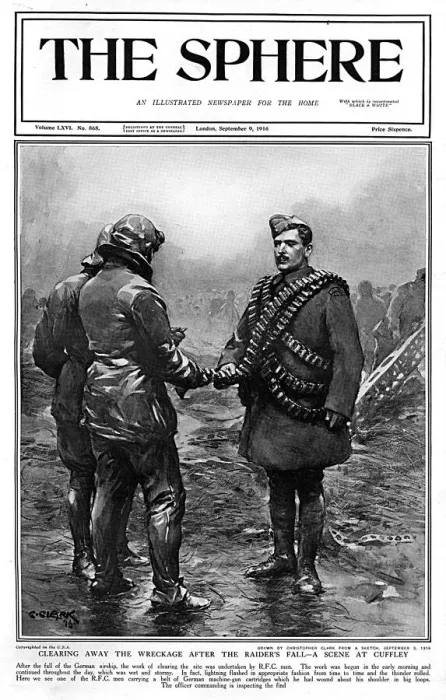 Framed Print : Sphere cover - Clearing away wreckage at Cuffley, WW1