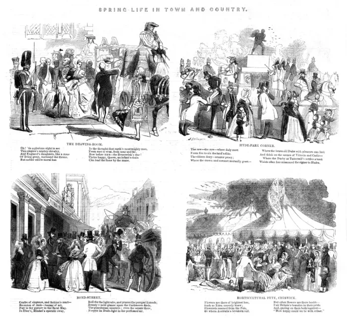 Framed Print : Spring Life in Town and Country, the London Season 1840s Framed Print : Spring Life in Town and Country, the London Season 1840s