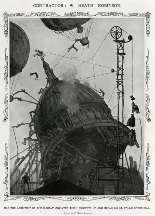 Framed Print : St Pauls constractor, by William Heath Robinson Framed Print : St Pauls constractor, by William Heath Robinson