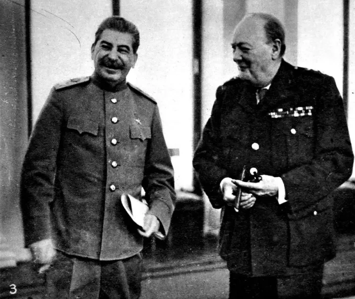 Framed Print : Stalin and Churchill at Yalta; Second World War, 1945 Framed Print : Stalin and Churchill at Yalta; Second World War, 1945