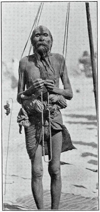 Framed Print : A standing Fakir who stood upright for twenty-five years, photograph showing him being supported by cords fastened to a pole. Date: 1904 Framed Print : A standing Fakir who stood upright for twenty-five years, photograph showing him being supported by cords fastened to a pole. Date: 1904