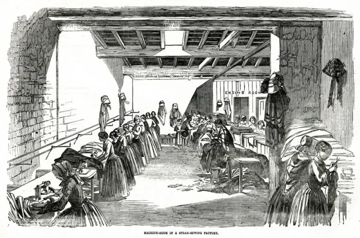 Framed Print : Steam sewing factory 1854