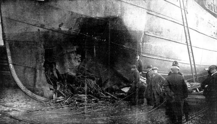 Framed Print : A steamer holed by a German mine