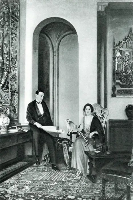 Framed Print : The Stephen Courtaulds and their pet Lemur Framed Print : The Stephen Courtaulds and their pet Lemur