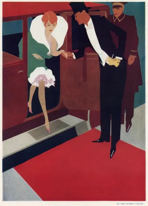 Framed Print : Stepping on a red carpet, 1920s couple in evening dress Framed Print : Stepping on a red carpet, 1920s couple in evening dress