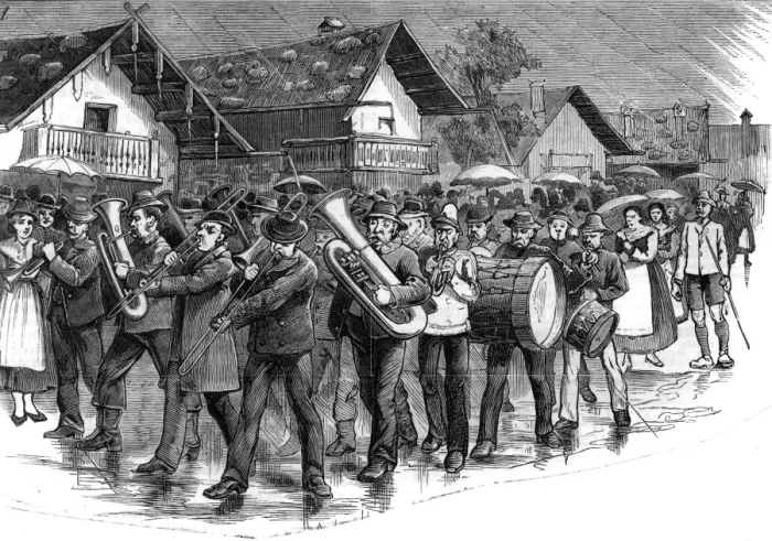 Framed Print : Street Music: German band at Oberammergau, 1880 Framed Print : Street Music: German band at Oberammergau, 1880