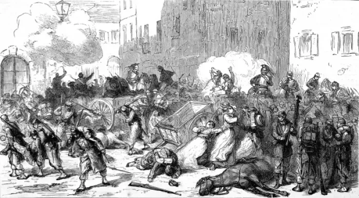 Framed Print : Street Scene during the Bombardment of Sedan; Franco-Prussia Framed Print : Street Scene during the Bombardment of Sedan; Franco-Prussia
