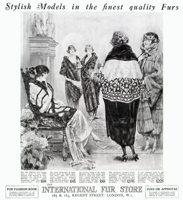 Framed Print : Stylish evening fur cloaks, stoles and coats. Date: 1922