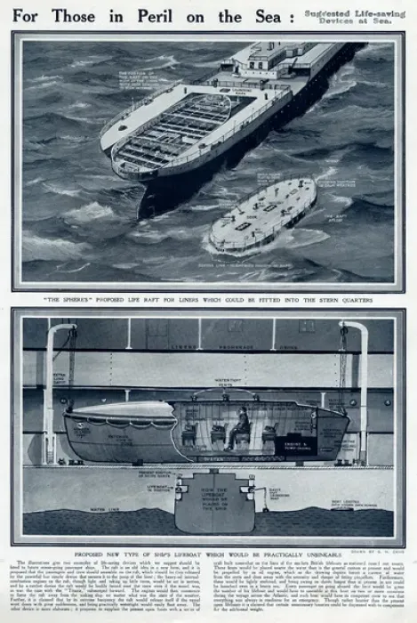 Framed Print : Suggested life-saving devices at sea by G. H. Davis