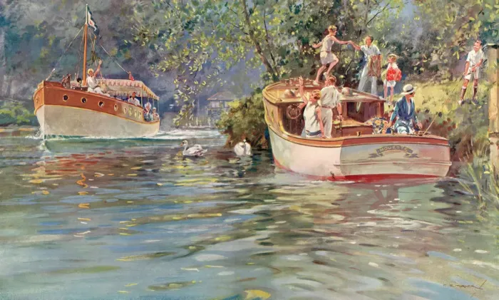 Framed Print : The Summer Car of the River: Motor-launching on the Thames Framed Print : The Summer Car of the River: Motor-launching on the Thames