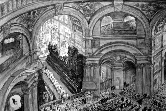 Framed Print : Sunday Morning Service in St. Pauls Cathedral, 1895 Framed Print : Sunday Morning Service in St. Pauls Cathedral, 1895