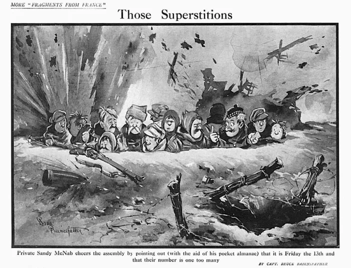 Framed Print : Those Superstitions by Bairnsfather Framed Print : Those Superstitions by Bairnsfather