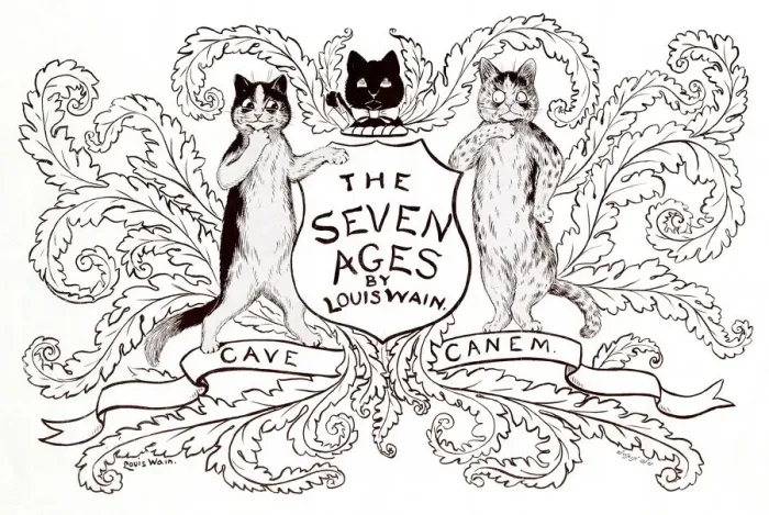 Framed Print : Supplement front cover, The Seven Ages by Louis Wain Framed Print : Supplement front cover, The Seven Ages by Louis Wain
