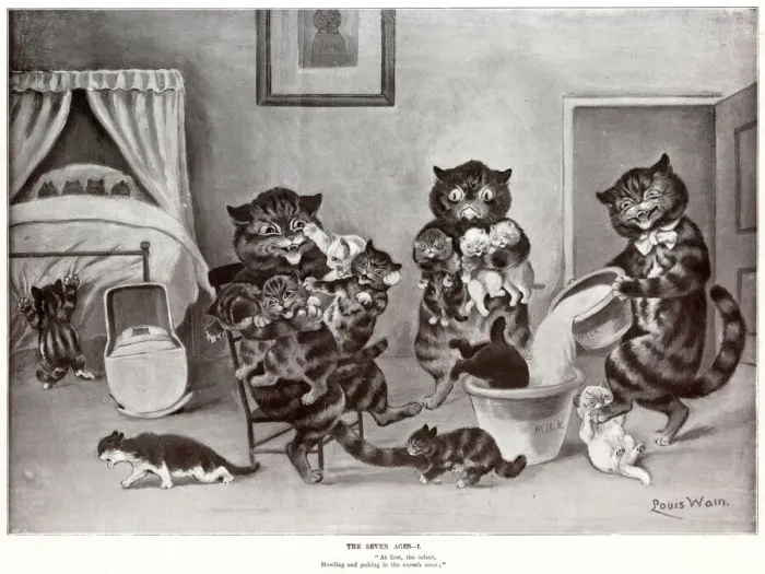 Framed Print : Supplement, The Seven Ages by Louis Wain - One Framed Print : Supplement, The Seven Ages by Louis Wain - One