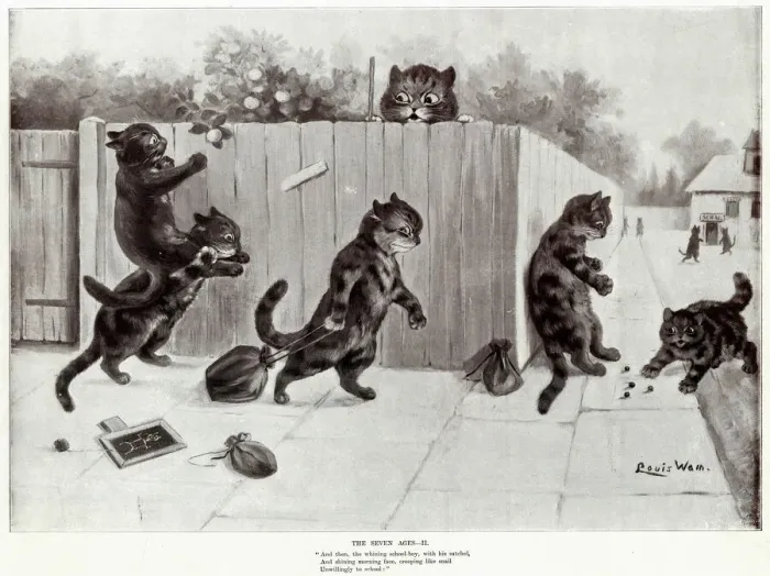 Framed Print : Supplement, The Seven Ages by Louis Wain - Two Framed Print : Supplement, The Seven Ages by Louis Wain - Two