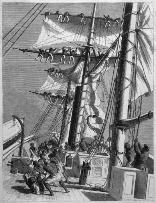Framed Print : Taking in Sail 1880