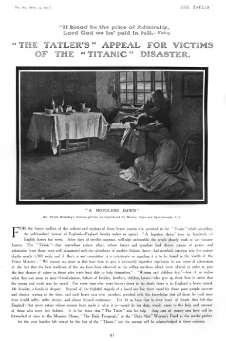 Framed Print : The Tatler Appeal for Victims of the Titanic Disaster