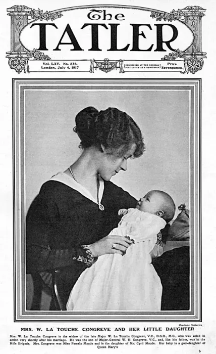 Framed Print : Tatler front cover - Mrs La Touche Congreve and baby daughte Framed Print : Tatler front cover - Mrs La Touche Congreve and baby daughte