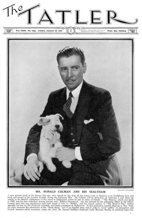 Framed Print : Tatler cover - Ronald Colman and his Sealyham Terrier Framed Print : Tatler cover - Ronald Colman and his Sealyham Terrier