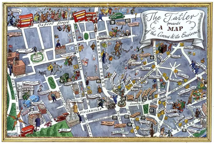 Framed Print : The Tatler presents map of Piccadilly Circus & its environs Framed Print : The Tatler presents map of Piccadilly Circus & its environs