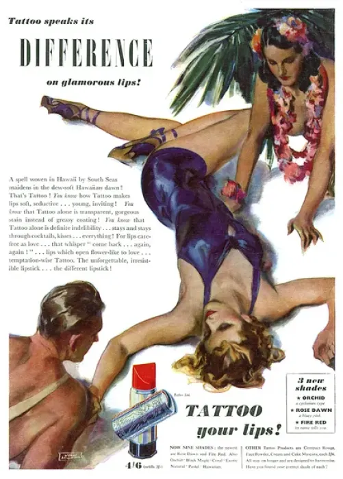 Framed Print : Tattoo lipstick advertisement, 1939 Framed Print : Tattoo lipstick advertisement, 1939