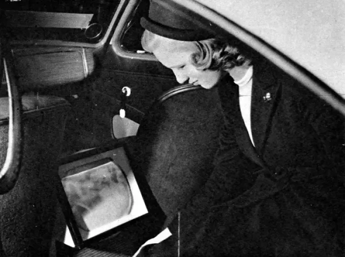 Framed Print : Television in a private car, demonstrated to Radio Olympia v Framed Print : Television in a private car, demonstrated to Radio Olympia v