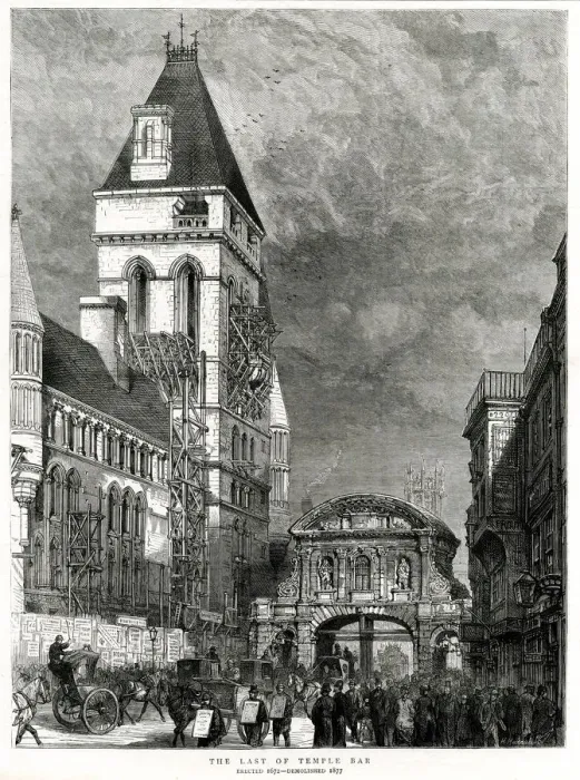 Framed Print : Temple Bar and the Royal Courts of Justice, London 1877 Framed Print : Temple Bar and the Royal Courts of Justice, London 1877