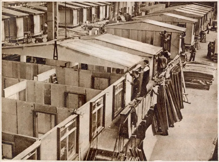 Framed Print : Temporary buildings after World War Two under construction at the Bristol Aeroplane Company's factory at Barwell. Date: 1947