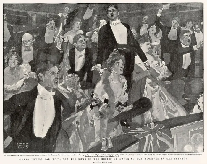 Framed Print : Theatre-goers elebrating the Relief of Mafeking, London, Date: 1900 Framed Print : Theatre-goers elebrating the Relief of Mafeking, London, Date: 1900