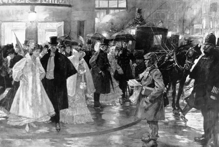 Framed Print : Theatre-goers rushing for carriages, Strand, 1907 Framed Print : Theatre-goers rushing for carriages, Strand, 1907