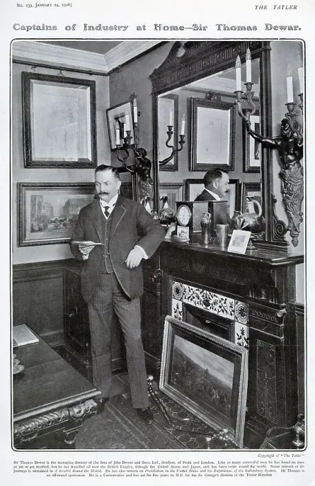 Framed Print : Thomas Robert Tommy Dewar, 1st Baron Dewar (1864-1930) - a Scottish whisky distiller who, along with his brother John Dewar, built their family label, Dewar's, into an international brand. Date: 1906 Framed Print : Thomas Robert Tommy Dewar, 1st Baron Dewar (1864-1930) - a Scottish whisky distiller who, along with his brother John Dewar, built their family label, Dewar's, into an international brand. Date: 1906