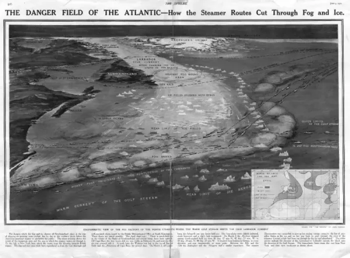 Framed Print : Titanic - Danger Field of the Atlantic with routes through i Framed Print : Titanic - Danger Field of the Atlantic with routes through i