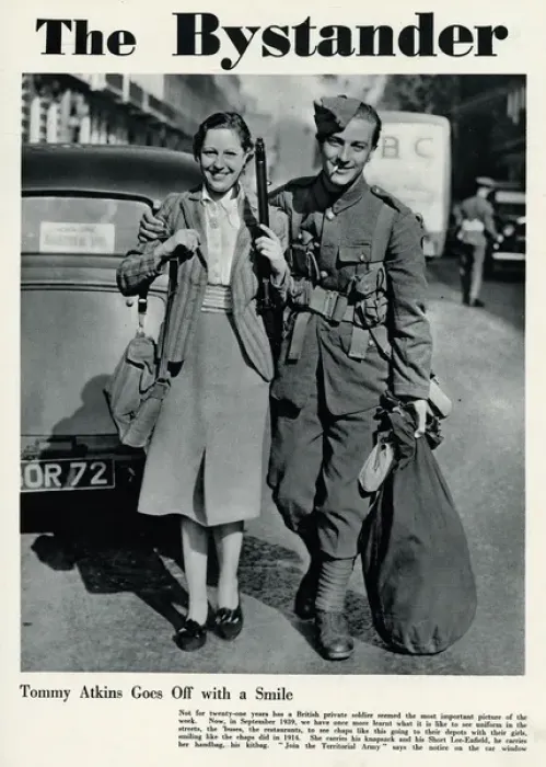 Framed Print : Tommy Atkins goes off with a smile 1939 Framed Print : Tommy Atkins goes off with a smile 1939